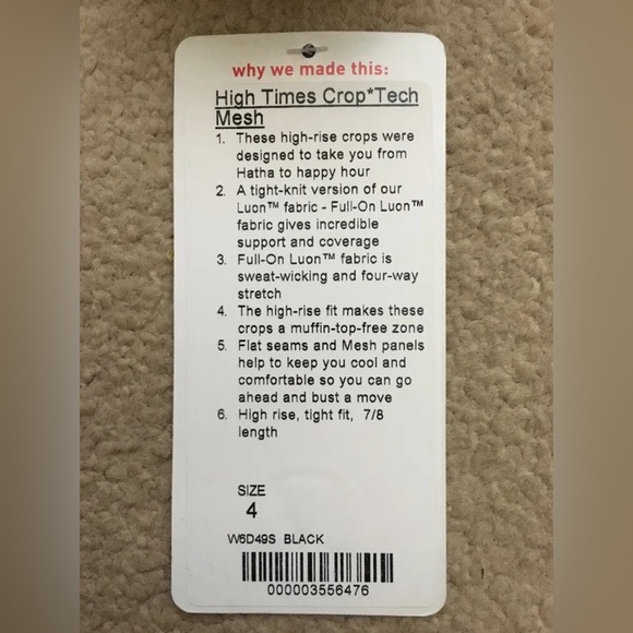 Lululemon High Times Crop Leggings Pants * Tech Mesh 7/8 Length Black * 2 4 - Picture 5 of 5